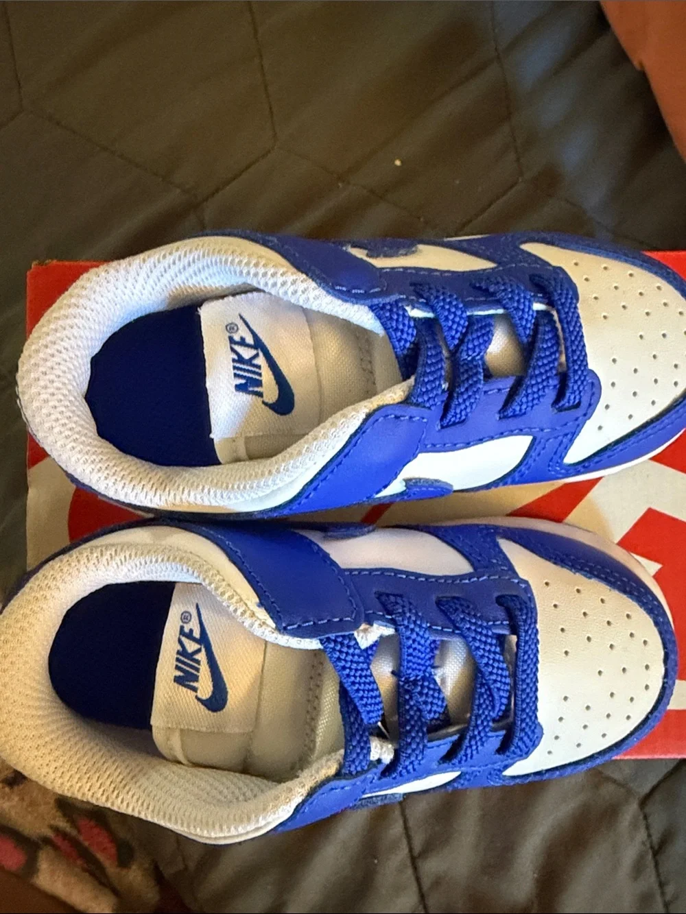 Nike Kids Blue and White Low-Top Sneakers with Swoosh